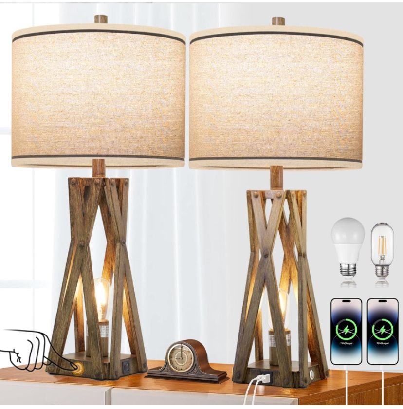 27.5" Touch Control Farmhouse Table Lamp Set of 2 - Brand New in box