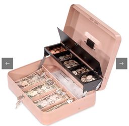 Volcora pink metal cash lock box with keys – brand new