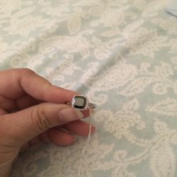 Real 925 Sterling Silver Black Natural Gemstone Ring Size 8