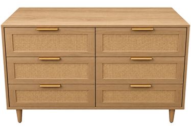 FUQARHY Rattan Dresser 6 Drawer Dresser, Boho Dresser with Storage Drawers