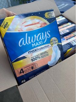 Always Maxi Overnight Pads with Wings, Size 4, 48 Count