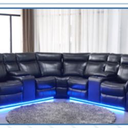 Black Sectional LED LIGHTS/USB $1850 SALE 