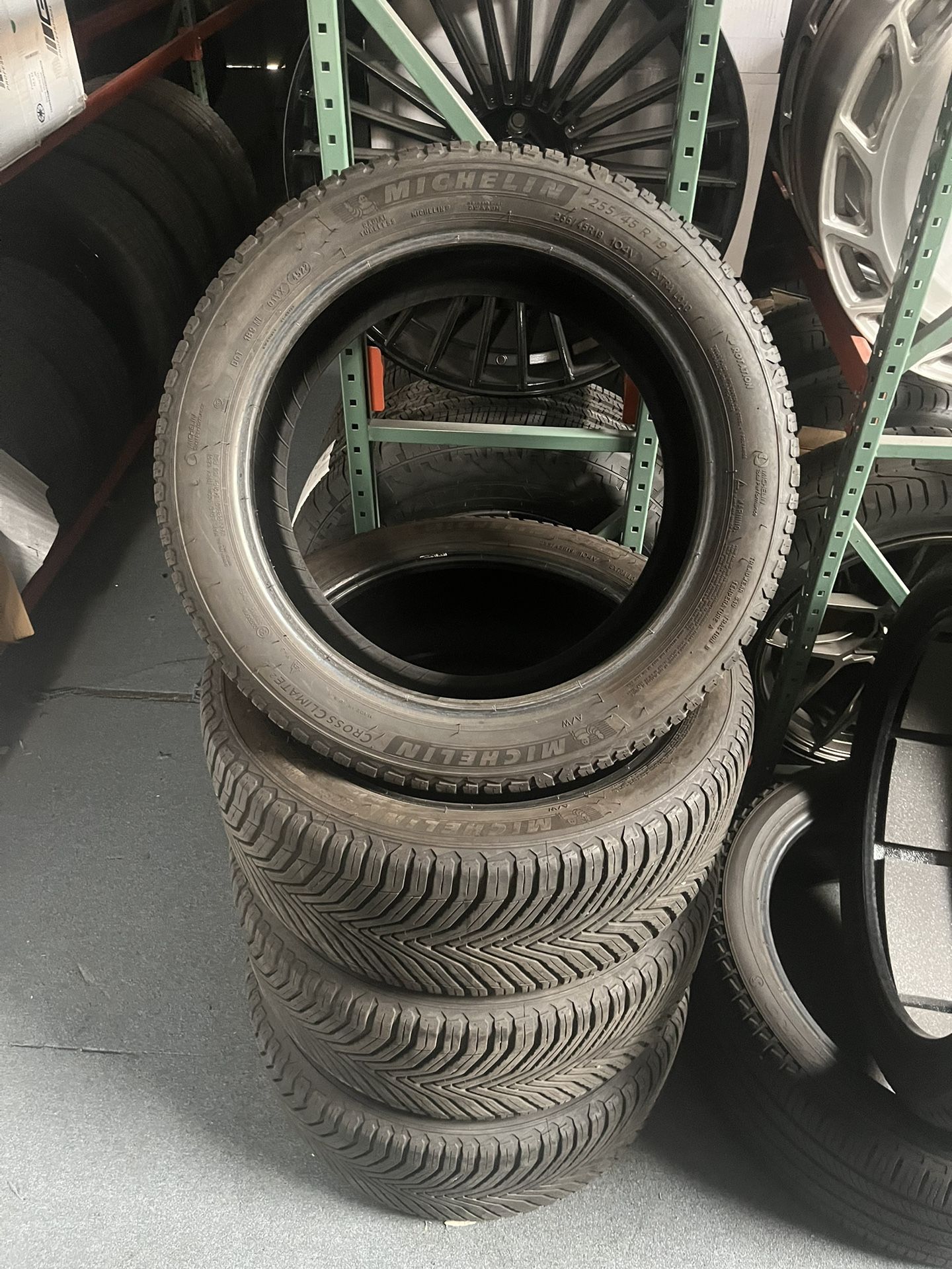 A Full Set Of 255/45/19 Michelin CrossClimate 2 Tires For Tesla Model Y. Tread 8/32s
