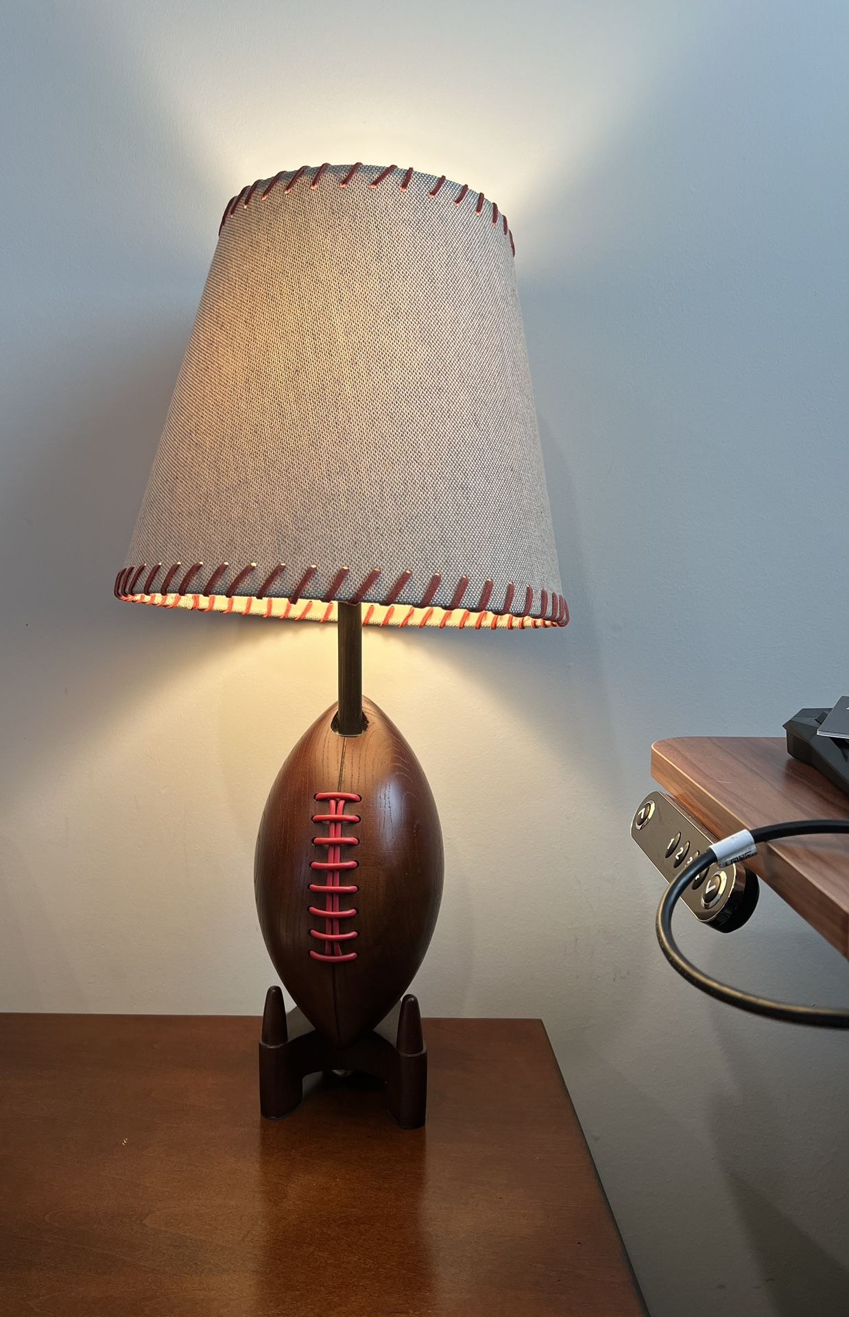 RARE HTF 2010 POTTERY BARN KIDS WOODEN FOOTBALL BASE TABLE LAMP
