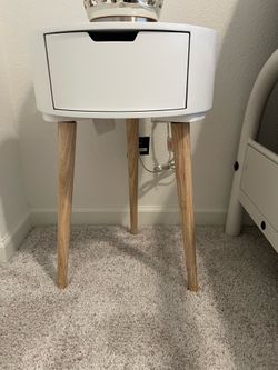 White Nightstand with Wooden Legs