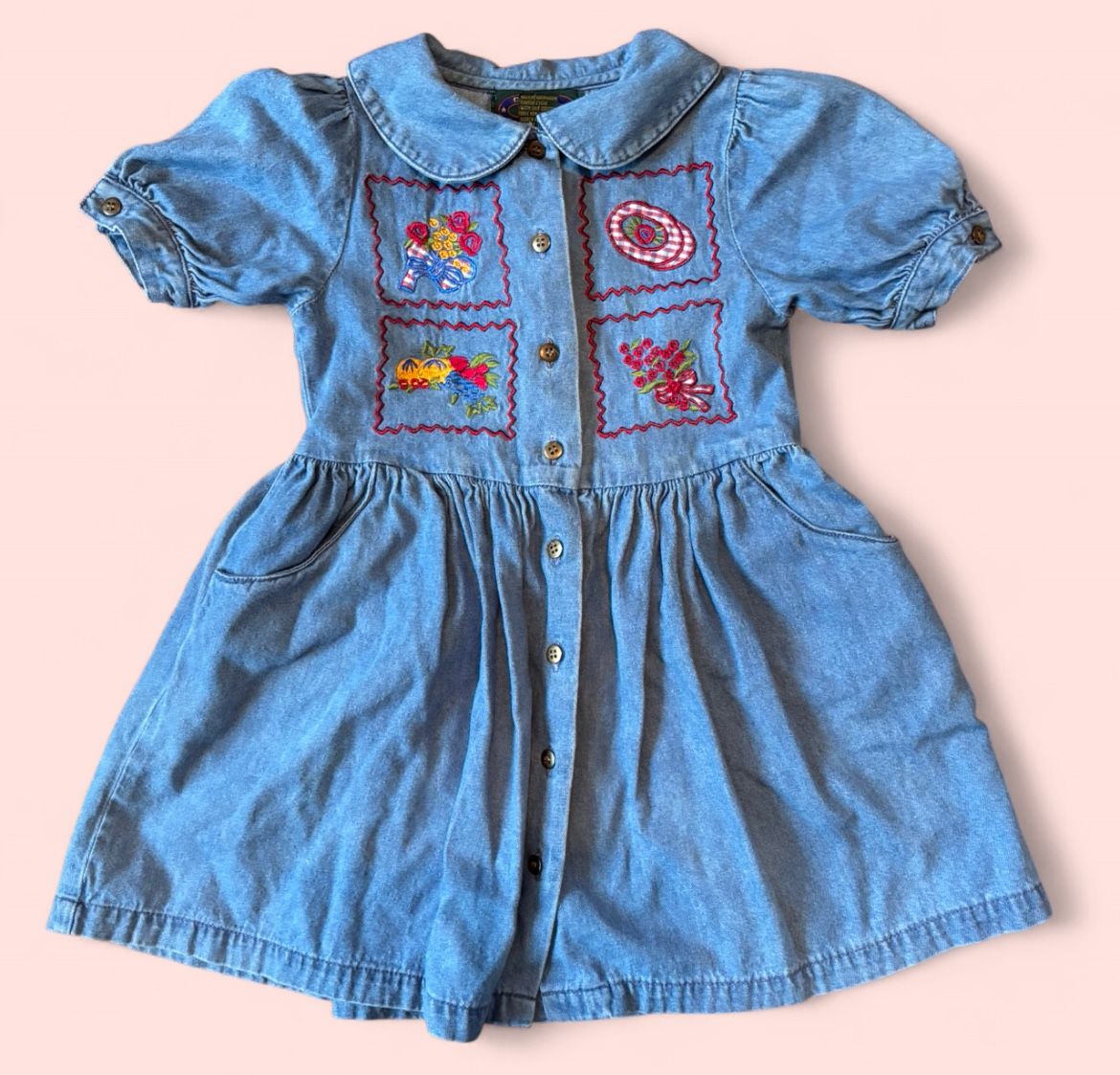 vintage embroidered denim dress Girls 