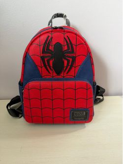Loungefly Marvel Spider-Man Mini Backpack Faux Leather Red Blue Black Zip