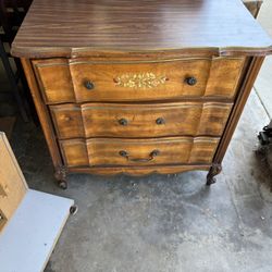 Matching Wood Three Drawer Dresser And Two Drawer Night Stand