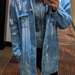 Fashion Nova Oversized Distressed Ripped Denim Jean Jacket 