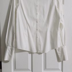 Brooks Brothers Fitted Cotton Button-Up with Contrast Stitching in White-Size 12