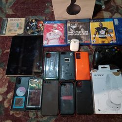PlayStation Headset,  PS4 Games, Cloud Locked Ipad, Earbuds And Multiple Multiple Cases,Sony Headphones 