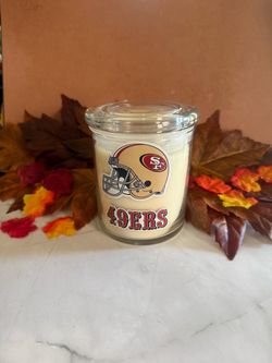 49er themed candle.