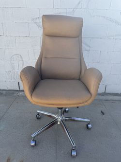 Glitzhome Mid-Century Modern Office Chair – Camel Faux Leather, High-Back Swivel