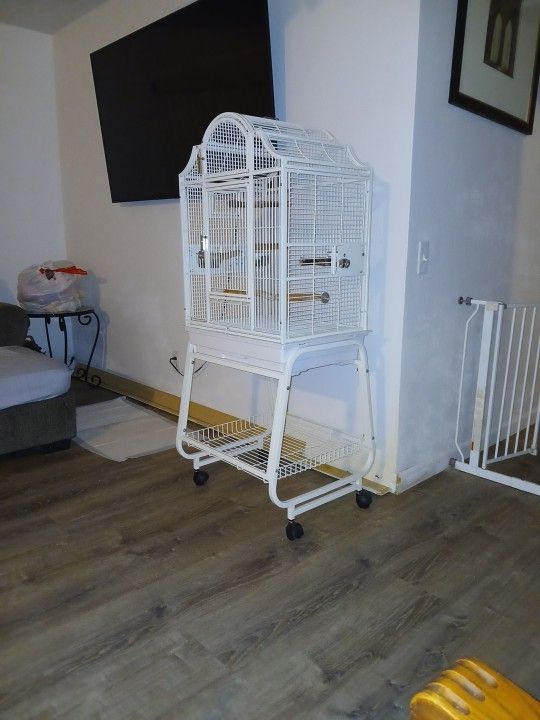Bird Cage On Rolling Stand