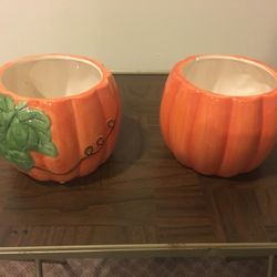 2 Ceramic Pumpkin planter pots