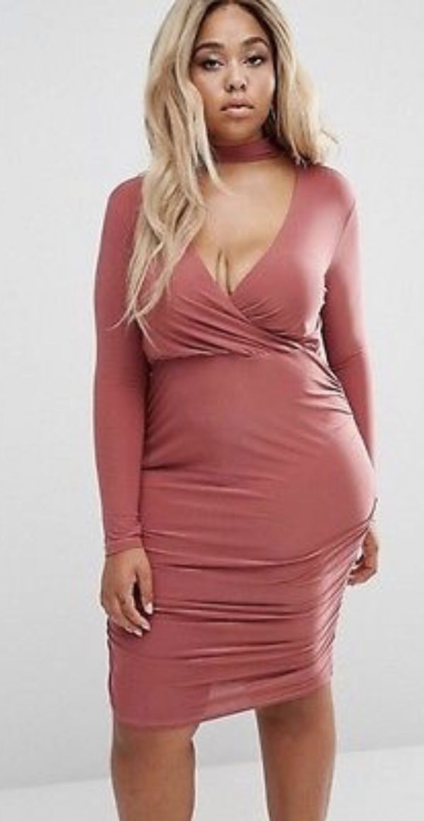 ASOS Club L Mauve wrap dress with choker Plus Size US 16 really