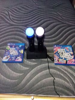 PS4 Move Controllers with Charging Dock and Just Dance Games