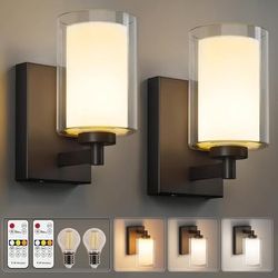 2 Battery Operated Wall Sconces, Wireless Rechargeable,10000mAh Battery, Remote Control,3000-6500k
