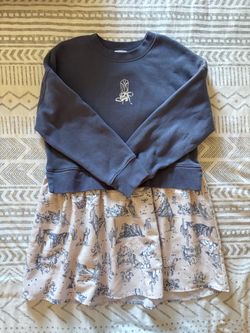 Girls Western Sweatshirt Dress with Toile Skirt