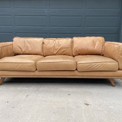 Article Timber Cognac Leather Couch FREE DELIVERY