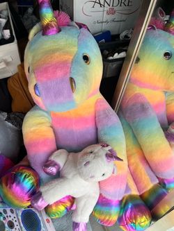 Giant Rainbow Unicorn Plush with Mini Unicorn