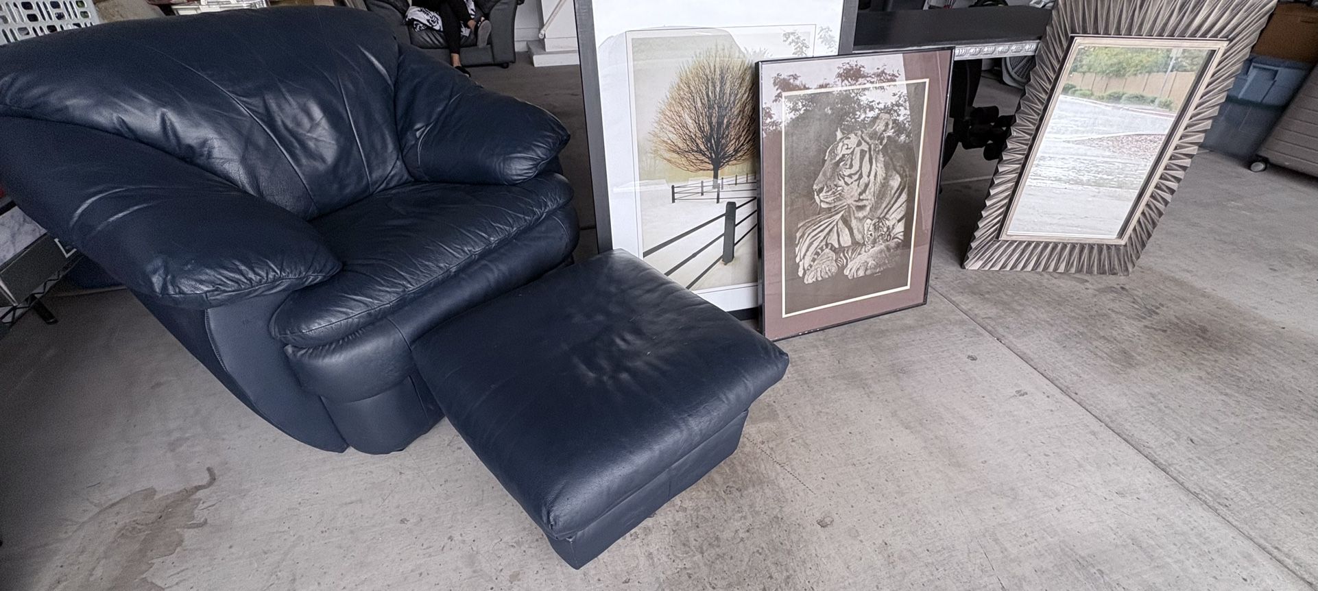 Leather Chair, Ottoman, Table, Mirror, Pictures ALL $100