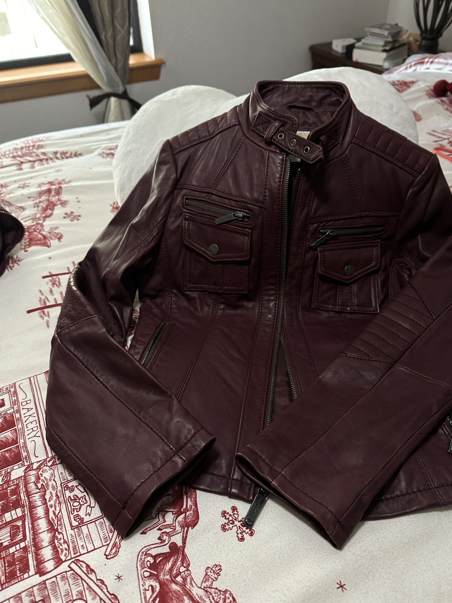 Michael Kors Leather Jacket Burgundy 
