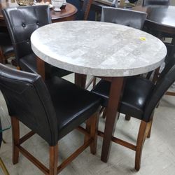 Real Marble Counter Height Dining Table Set 