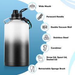 Vacuum Insulated Stainless Steel One Gallon Water Bottle with Spout Lid.  New!