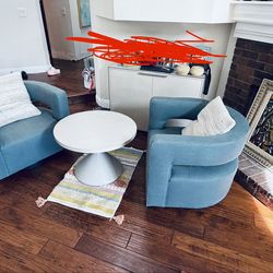 【was$3500】RH furniture TWO DREW CURVED SWIVEL CHAIRS + COFFEE TABLE