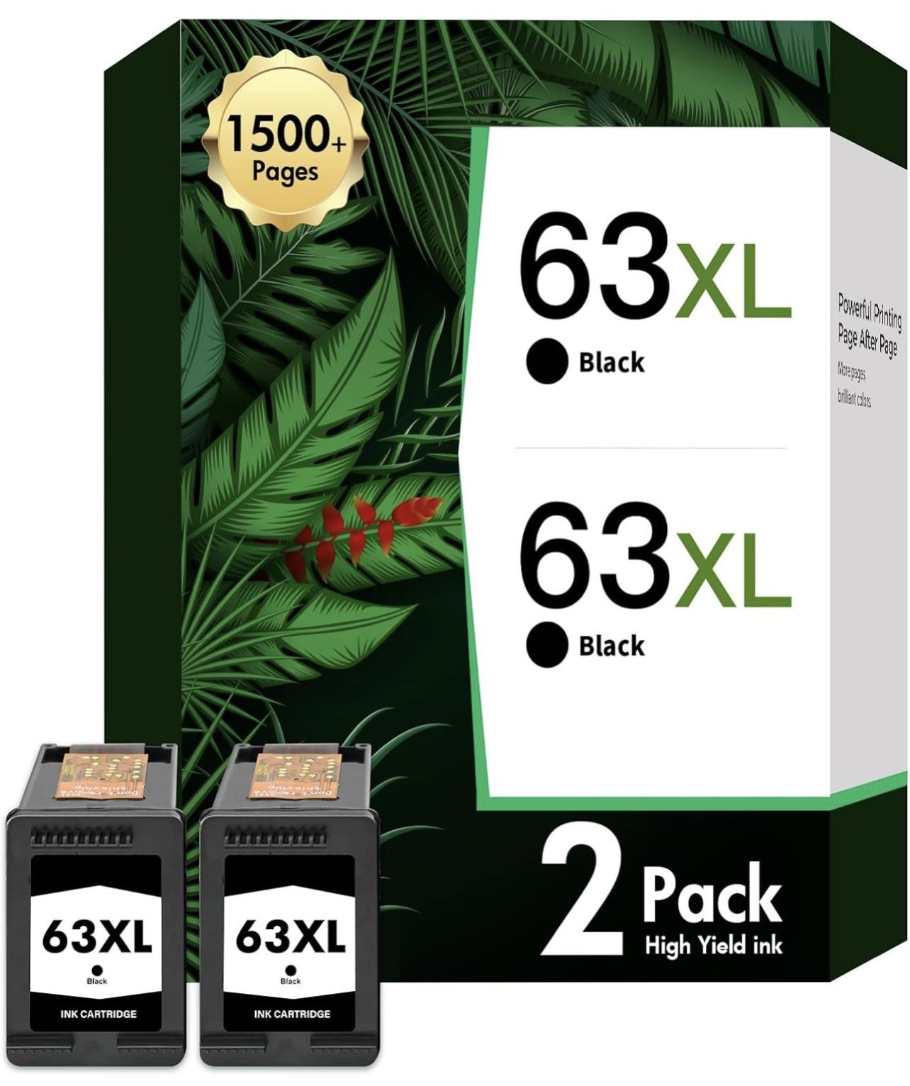 63XL 63 Black Ink Cartridge Combo Pack Replacement for HP 63 XL Ink Remanufactured for HP Envy 4 4510 OfficeJet 3 5 5 