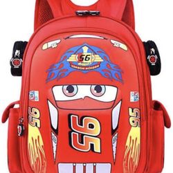 Waterproof children's backpack, truck, car, cartoon, comic, kindergarten, primary school children, children's backpack, Red  Size M