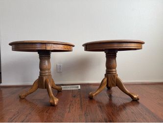 2 Solid Oak Round End Tables