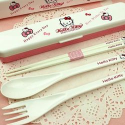 New Sanrio Helly Kitty Chopsticks Fork Ramen Set And Case