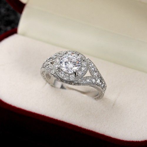 Round Shiny CZ Noble Silver Plated Wedding/Engagement Ring for Women, K808
 