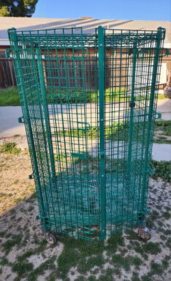 Heavy Industrial Metal Green Cage With 2 Racks on Wheels 69x39x27"