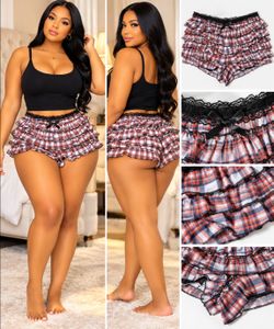 Plaid Ruffle Shorts with Lace Waistband