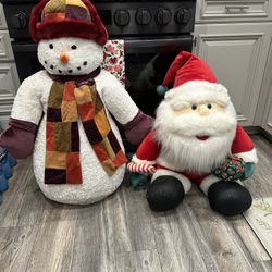 Large Vintage Snowman and Santa Decor - Excellent Condition