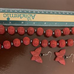 Cinnabar Necklace  And Earrings 
