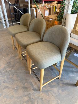 Grey Backed Barstools with Wooden Legs (Set of 3)