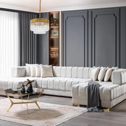 Ariana Ivory Velvet Double Chaise Sectional $2800