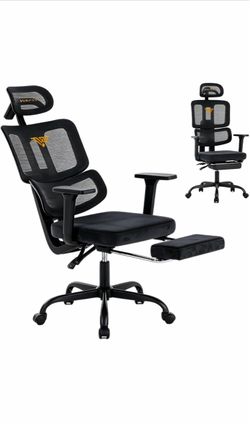 Breathable Mesh Office Chair with Lumbar Support Headrest and Footrest Black