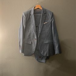 Blue And White Striped 3-piece Suit - Size S 