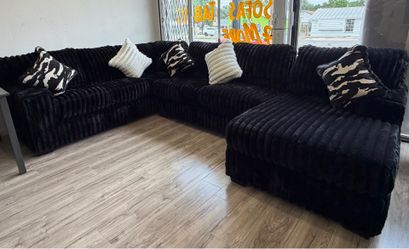 New ⭐️ Beautiful Black Corduroy Modern Sectional Sofa ⭐️ Shop with $0 Down⭐️ Delivery available 🚚
