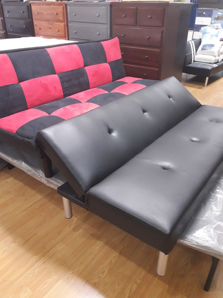 Leather futon sofa