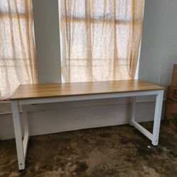 Desk - White Metal And Wood Veneer Top
