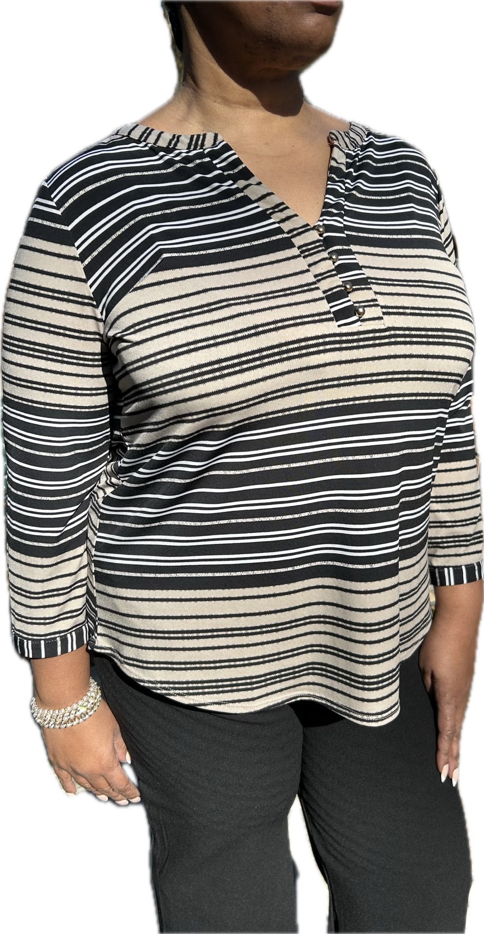 Striped Blouse and Slacks Set