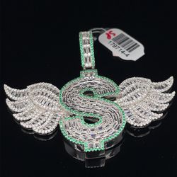 925 Silver CZ Dollar Sign Wings Pendant 24.30g 179714/4