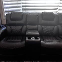 NEED GONE 3 piece section faux leather couch with three recliners and usb and charging port used fair