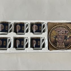 Fathi Mahmoud Set of 6 Expresso / Demitasse Cups & Saucers Egyptian Design